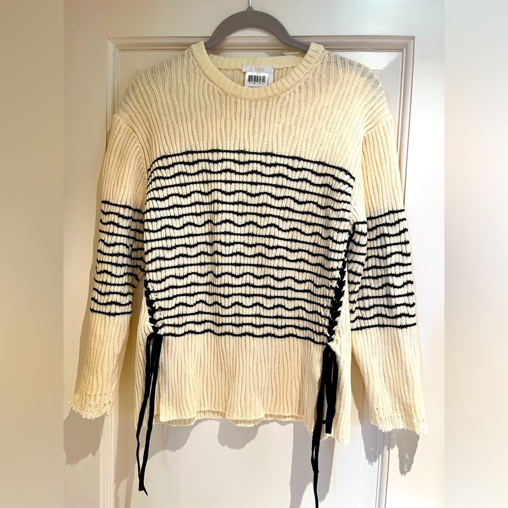CHLOE Striped Cotton Sweater - M